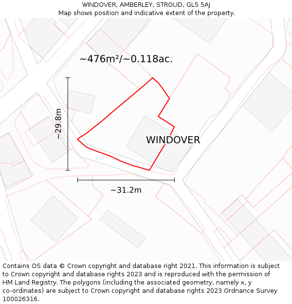 WINDOVER, AMBERLEY, STROUD, GL5 5AJ: Plot and title map