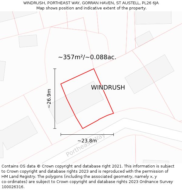 WINDRUSH, PORTHEAST WAY, GORRAN HAVEN, ST AUSTELL, PL26 6JA: Plot and title map