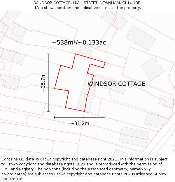 WINDSOR COTTAGE, HIGH STREET, NEWNHAM, GL14 1BB: Plot and title map