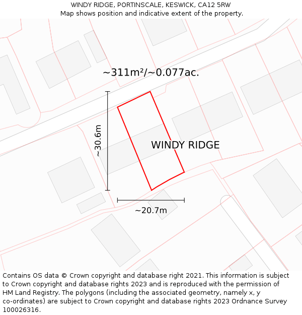 WINDY RIDGE, PORTINSCALE, KESWICK, CA12 5RW: Plot and title map
