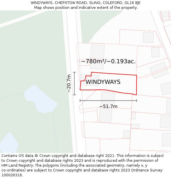 WINDYWAYS, CHEPSTOW ROAD, SLING, COLEFORD, GL16 8JE: Plot and title map