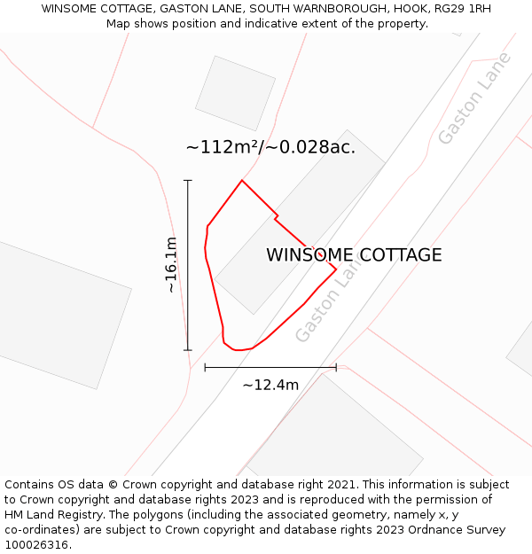 WINSOME COTTAGE, GASTON LANE, SOUTH WARNBOROUGH, HOOK, RG29 1RH: Plot and title map