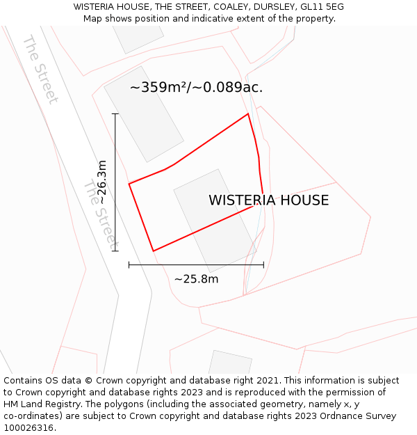 WISTERIA HOUSE, THE STREET, COALEY, DURSLEY, GL11 5EG: Plot and title map