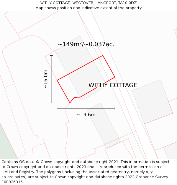 WITHY COTTAGE, WESTOVER, LANGPORT, TA10 0DZ: Plot and title map