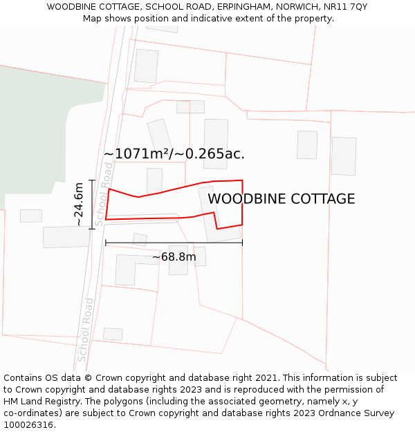 WOODBINE COTTAGE, SCHOOL ROAD, ERPINGHAM, NORWICH, NR11 7QY: Plot and title map