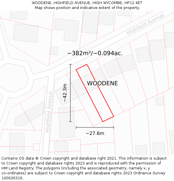 WOODENE, HIGHFIELD AVENUE, HIGH WYCOMBE, HP12 4ET: Plot and title map