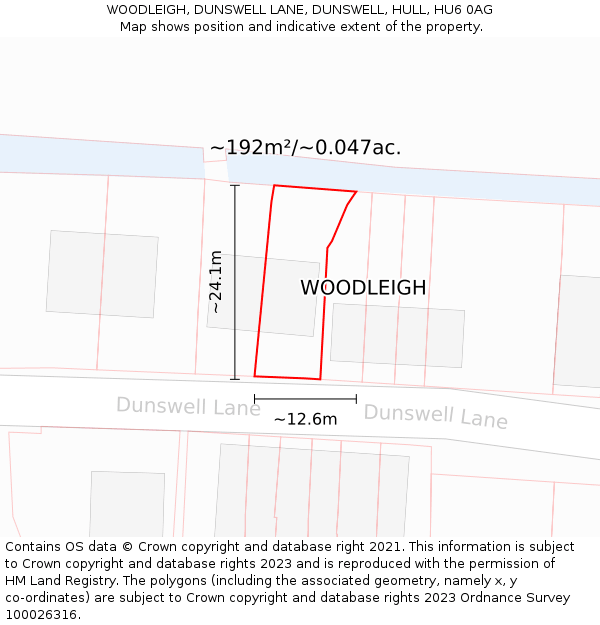 WOODLEIGH, DUNSWELL LANE, DUNSWELL, HULL, HU6 0AG: Plot and title map