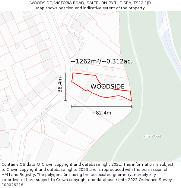 WOODSIDE, VICTORIA ROAD, SALTBURN-BY-THE-SEA, TS12 1JD: Plot and title map
