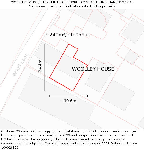 WOOLLEY HOUSE, THE WHITE FRIARS, BOREHAM STREET, HAILSHAM, BN27 4RR: Plot and title map