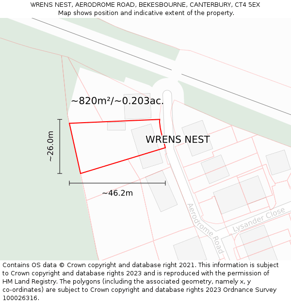 WRENS NEST, AERODROME ROAD, BEKESBOURNE, CANTERBURY, CT4 5EX: Plot and title map