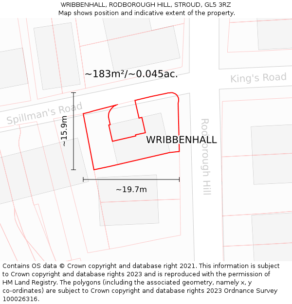 WRIBBENHALL, RODBOROUGH HILL, STROUD, GL5 3RZ: Plot and title map