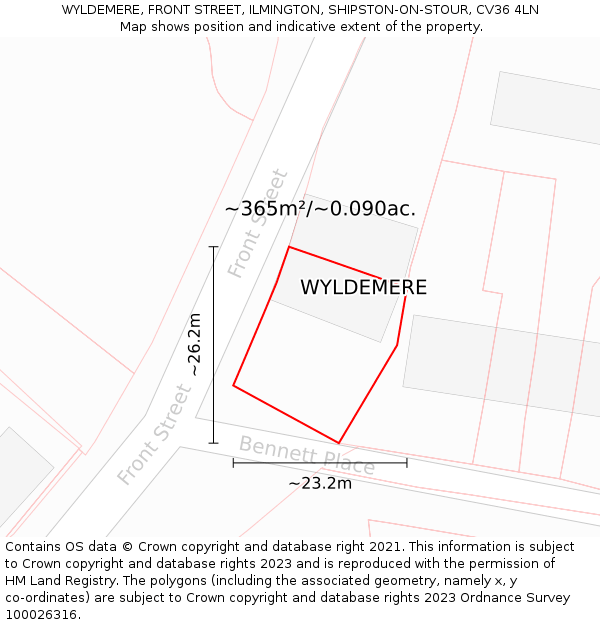 WYLDEMERE, FRONT STREET, ILMINGTON, SHIPSTON-ON-STOUR, CV36 4LN: Plot and title map