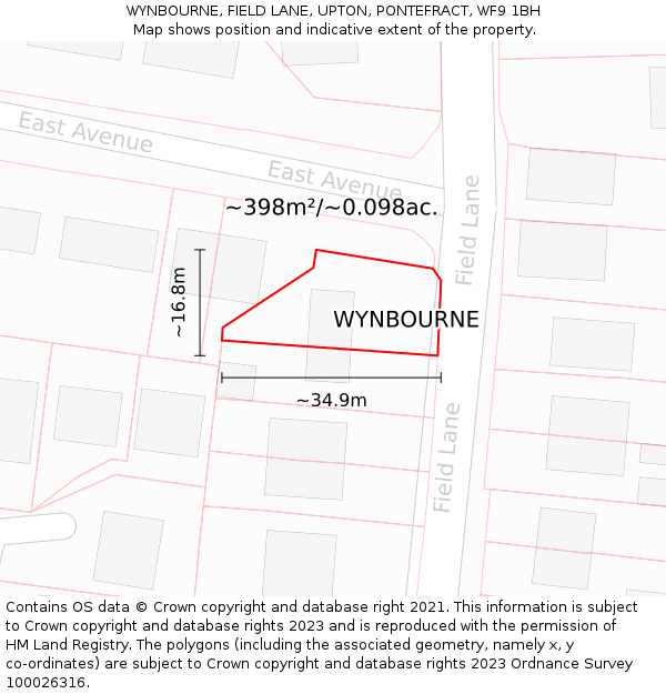 WYNBOURNE, FIELD LANE, UPTON, PONTEFRACT, WF9 1BH: Plot and title map