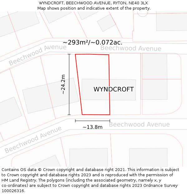 WYNDCROFT, BEECHWOOD AVENUE, RYTON, NE40 3LX: Plot and title map