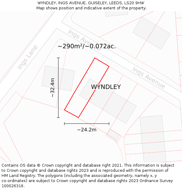 WYNDLEY, INGS AVENUE, GUISELEY, LEEDS, LS20 9HW: Plot and title map