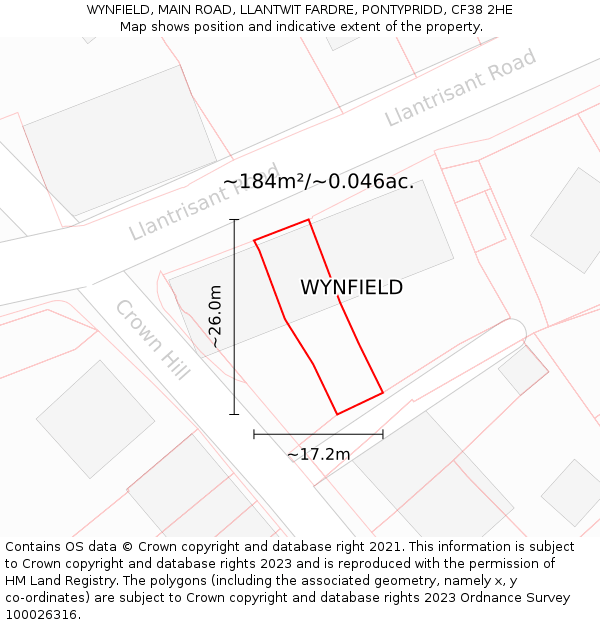 WYNFIELD, MAIN ROAD, LLANTWIT FARDRE, PONTYPRIDD, CF38 2HE: Plot and title map