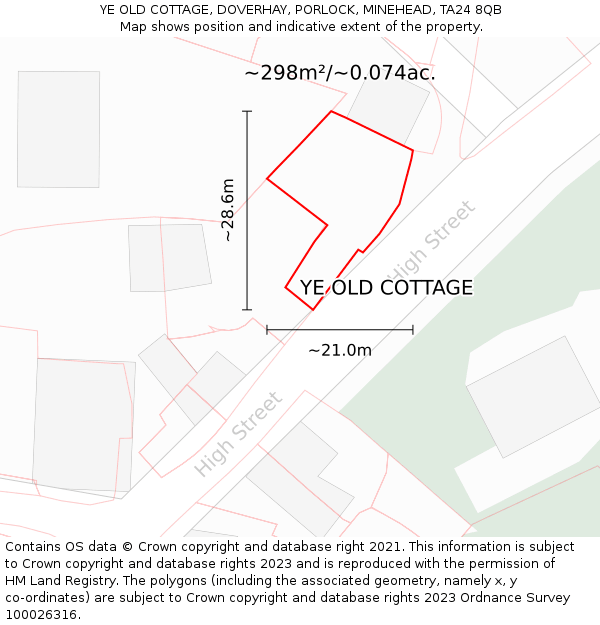 YE OLD COTTAGE, DOVERHAY, PORLOCK, MINEHEAD, TA24 8QB: Plot and title map