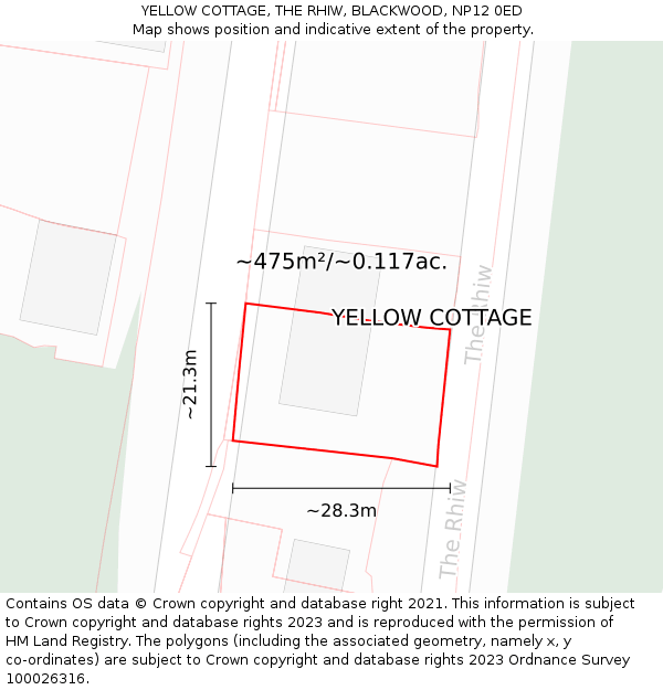 YELLOW COTTAGE, THE RHIW, BLACKWOOD, NP12 0ED: Plot and title map