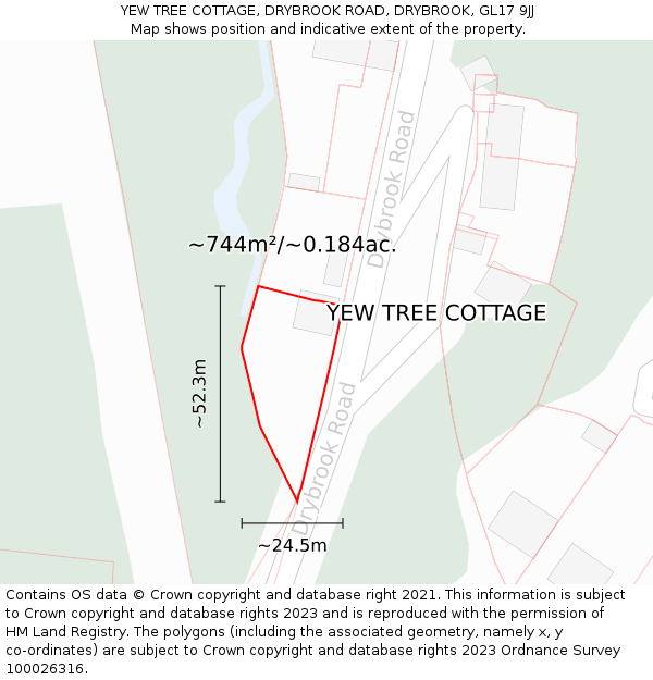 YEW TREE COTTAGE, DRYBROOK ROAD, DRYBROOK, GL17 9JJ: Plot and title map