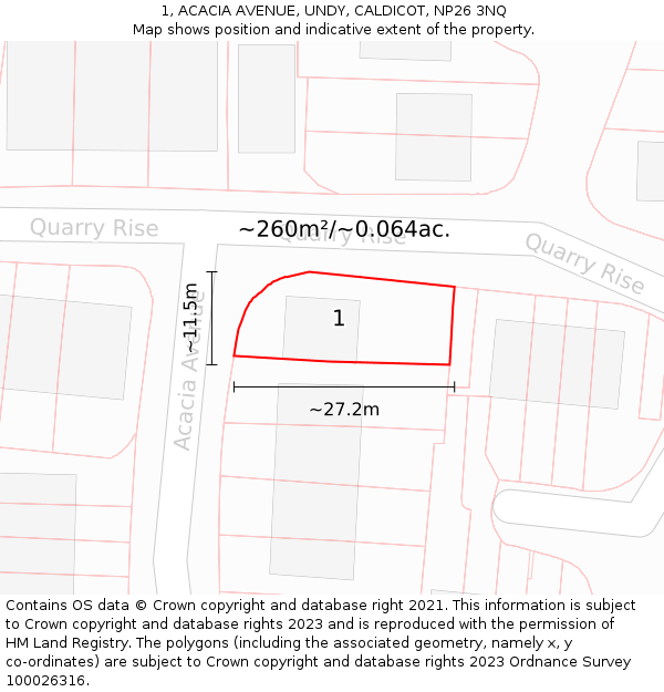 1, ACACIA AVENUE, UNDY, CALDICOT, NP26 3NQ: Plot and title map