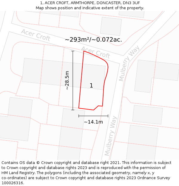 1, ACER CROFT, ARMTHORPE, DONCASTER, DN3 3UF: Plot and title map