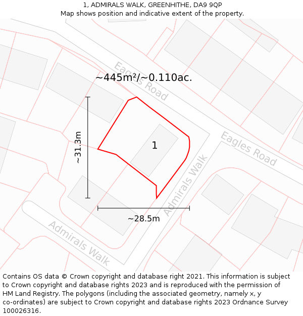 1, ADMIRALS WALK, GREENHITHE, DA9 9QP: Plot and title map