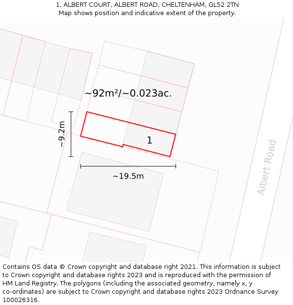 1, ALBERT COURT, ALBERT ROAD, CHELTENHAM, GL52 2TN: Plot and title map