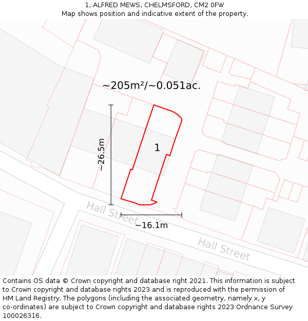 1, ALFRED MEWS, CHELMSFORD, CM2 0FW: Plot and title map