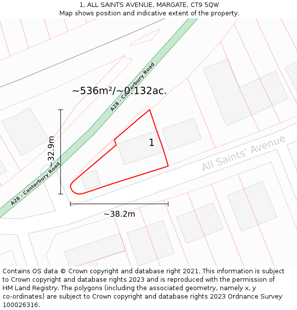 1, ALL SAINTS AVENUE, MARGATE, CT9 5QW: Plot and title map