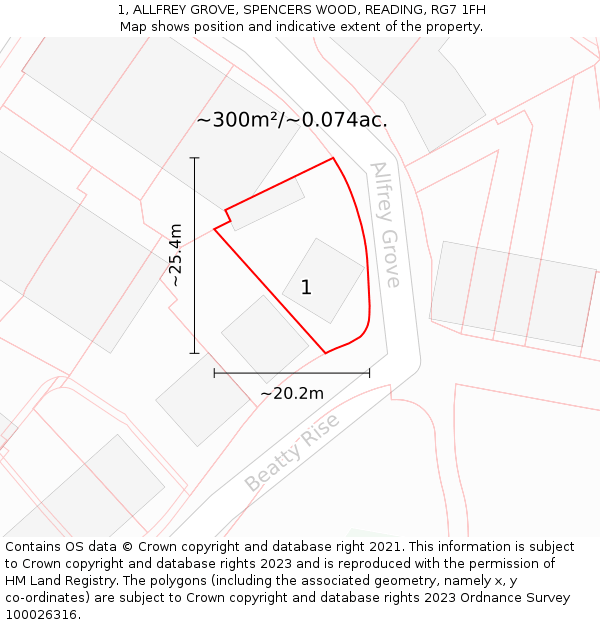 1, ALLFREY GROVE, SPENCERS WOOD, READING, RG7 1FH: Plot and title map