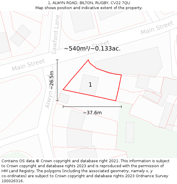 1, ALWYN ROAD, BILTON, RUGBY, CV22 7QU: Plot and title map