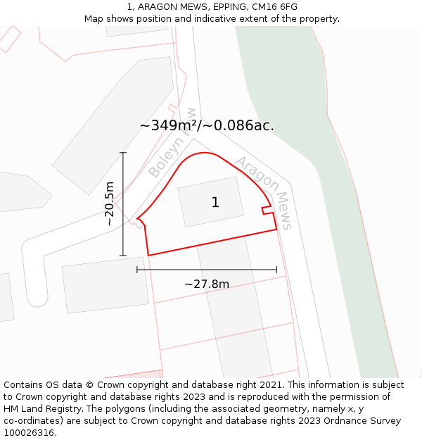 1, ARAGON MEWS, EPPING, CM16 6FG: Plot and title map