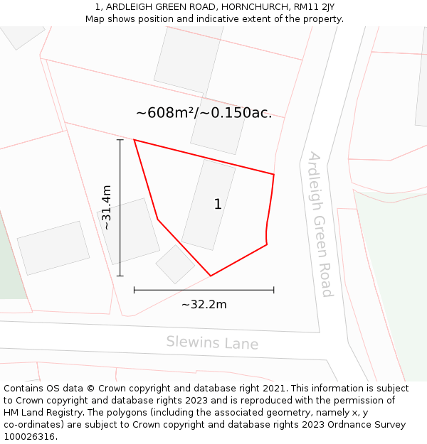 1, ARDLEIGH GREEN ROAD, HORNCHURCH, RM11 2JY: Plot and title map