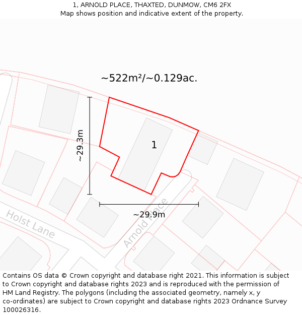 1, ARNOLD PLACE, THAXTED, DUNMOW, CM6 2FX: Plot and title map