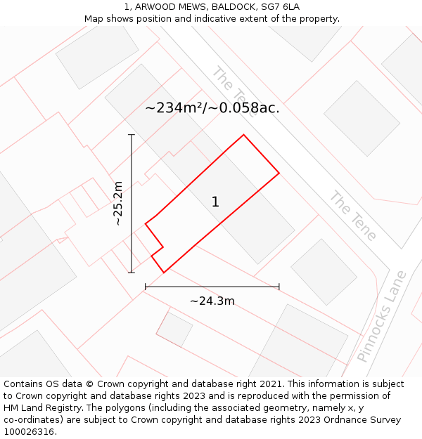 1, ARWOOD MEWS, BALDOCK, SG7 6LA: Plot and title map