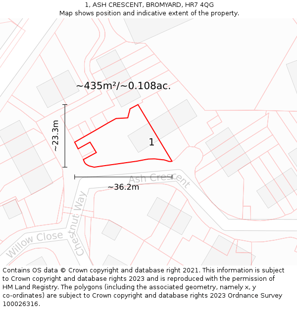 1, ASH CRESCENT, BROMYARD, HR7 4QG: Plot and title map