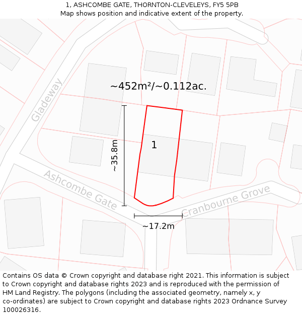 1, ASHCOMBE GATE, THORNTON-CLEVELEYS, FY5 5PB: Plot and title map