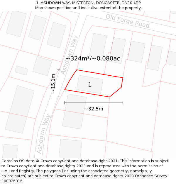 1, ASHDOWN WAY, MISTERTON, DONCASTER, DN10 4BP: Plot and title map