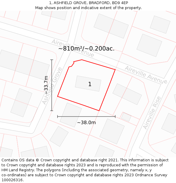 1, ASHFIELD GROVE, BRADFORD, BD9 4EP: Plot and title map