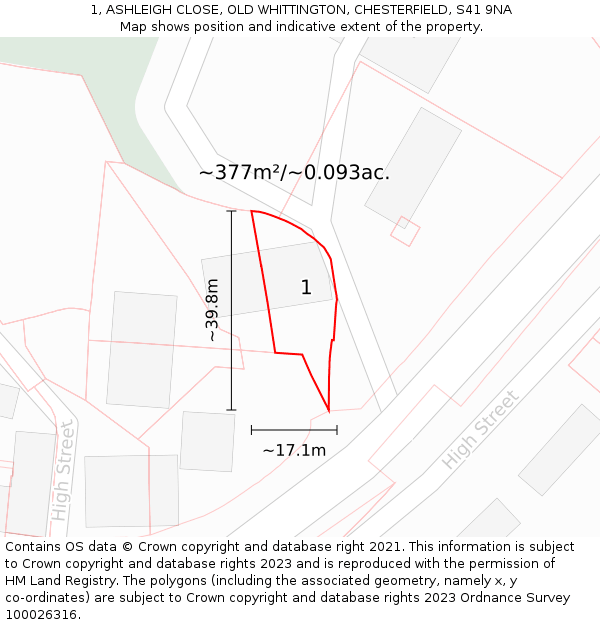 1, ASHLEIGH CLOSE, OLD WHITTINGTON, CHESTERFIELD, S41 9NA: Plot and title map