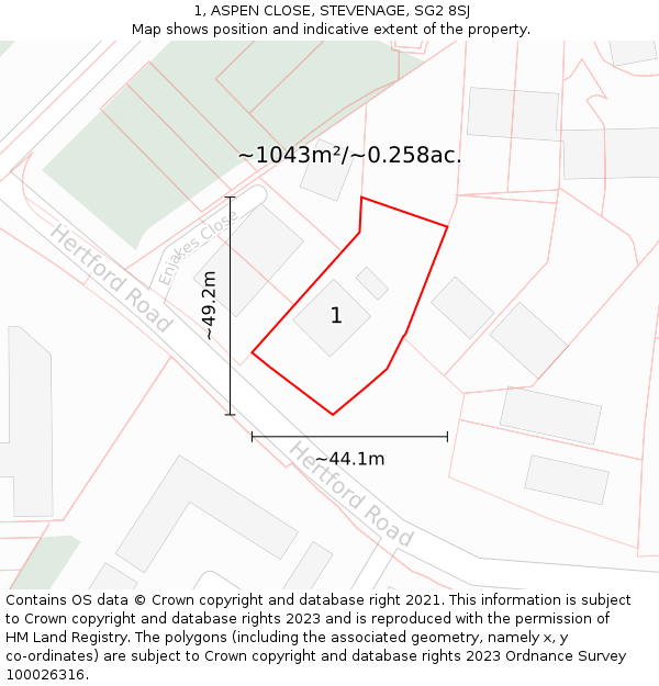 1, ASPEN CLOSE, STEVENAGE, SG2 8SJ: Plot and title map