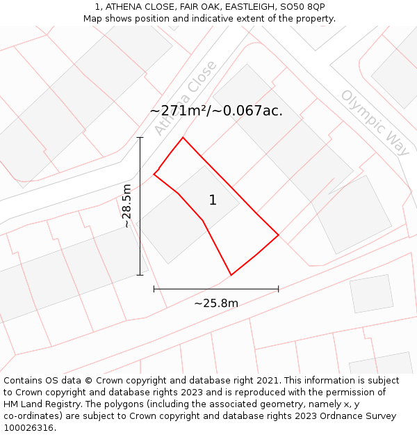 1, ATHENA CLOSE, FAIR OAK, EASTLEIGH, SO50 8QP: Plot and title map