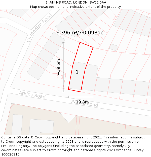 1, ATKINS ROAD, LONDON, SW12 0AA: Plot and title map