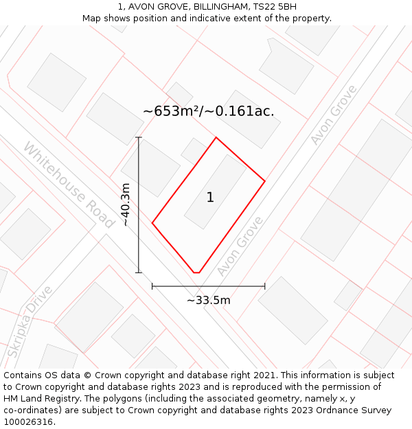 1, AVON GROVE, BILLINGHAM, TS22 5BH: Plot and title map