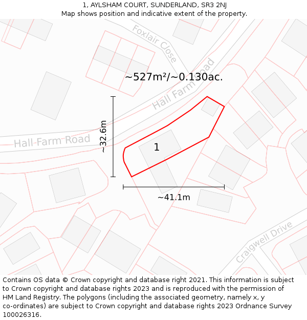 1, AYLSHAM COURT, SUNDERLAND, SR3 2NJ: Plot and title map