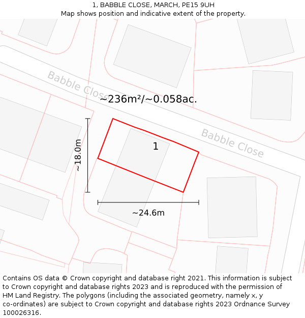 1, BABBLE CLOSE, MARCH, PE15 9UH: Plot and title map