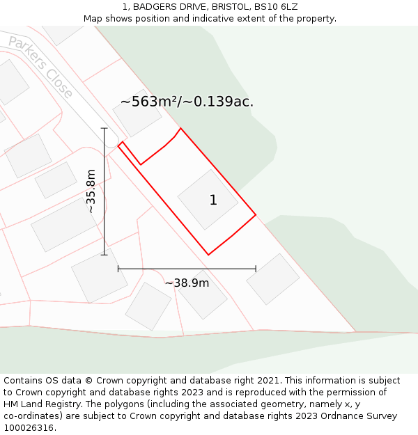 1, BADGERS DRIVE, BRISTOL, BS10 6LZ: Plot and title map