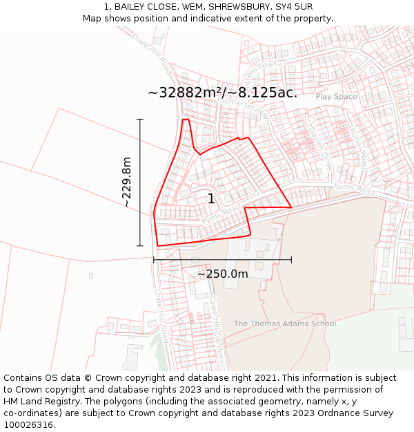 1, BAILEY CLOSE, WEM, SHREWSBURY, SY4 5UR: Plot and title map