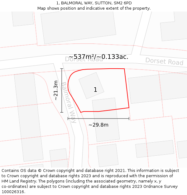 1, BALMORAL WAY, SUTTON, SM2 6PD: Plot and title map