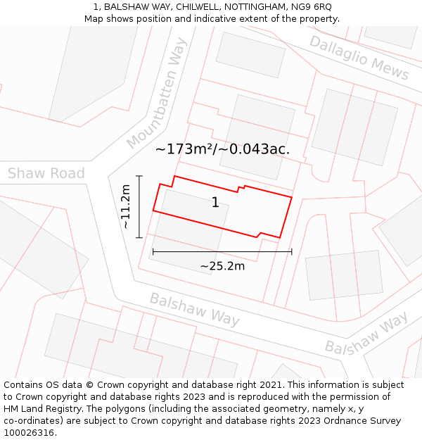 1, BALSHAW WAY, CHILWELL, NOTTINGHAM, NG9 6RQ: Plot and title map